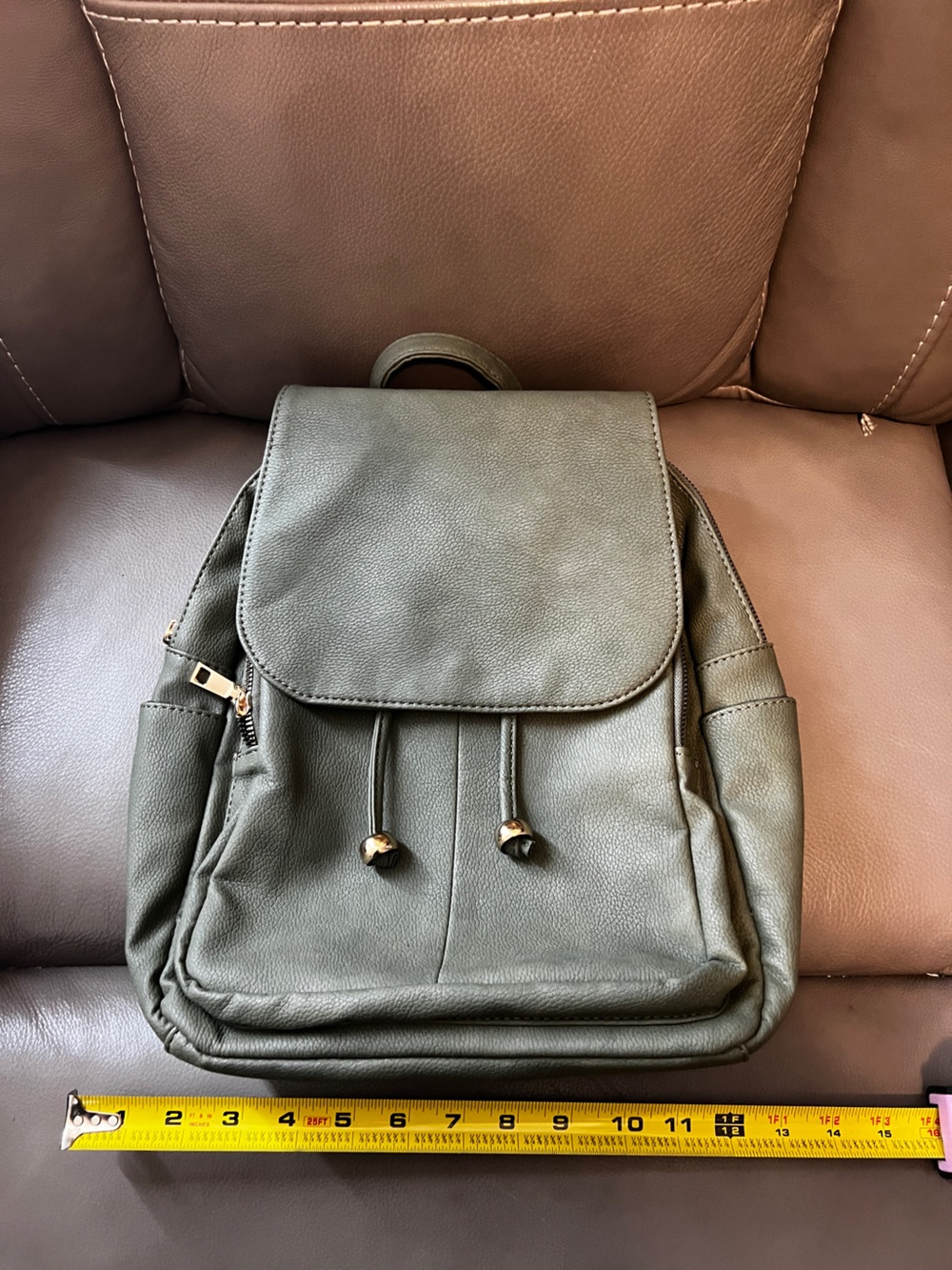 Source Unknown Olive Green Faux Leather Women's Backpack
